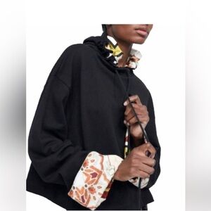 Zara Black Hoodie with lined Patterned Accents size M